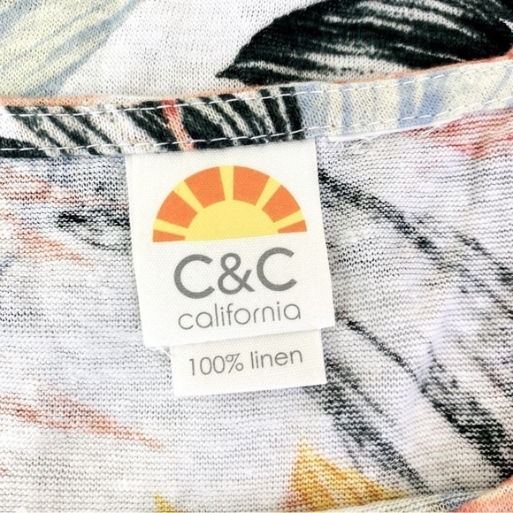 C&C California 100% Linen Tropical Print Top Size M - Picture 5 of 6